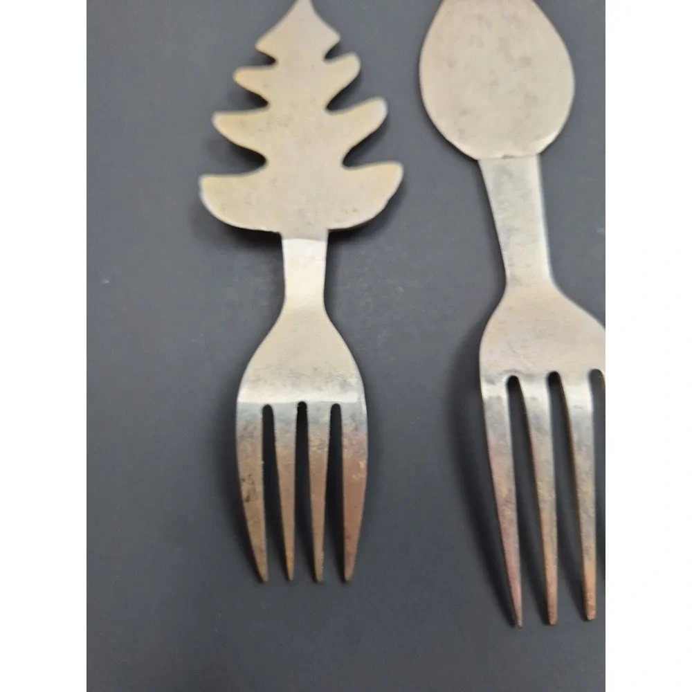 Lot Of 3 Forks Vintage‎ Silver Tone Appetizer Leaf Decorative Cocktail Fork